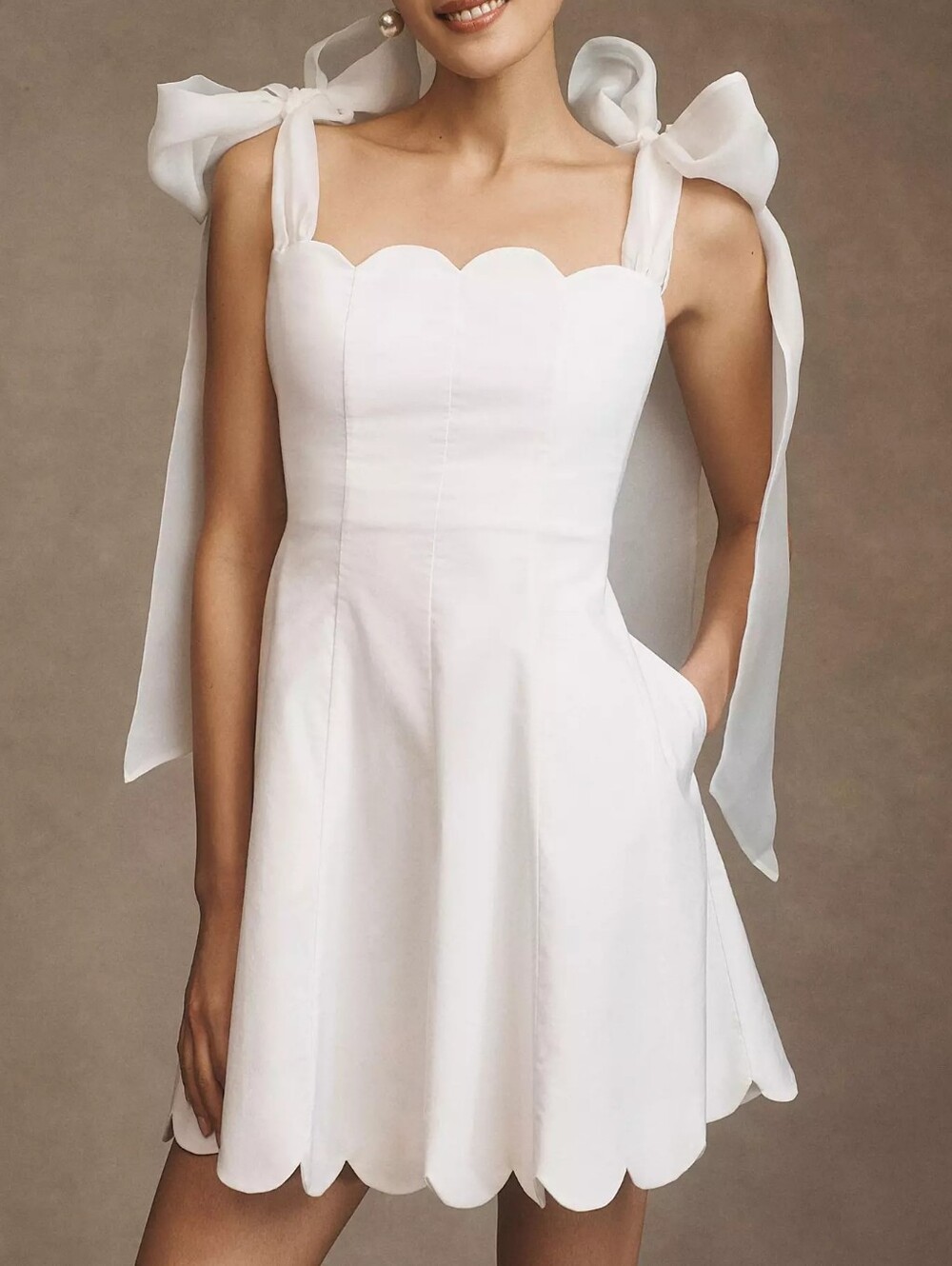 ANTHROPOLOGIE BHLDN Tulip Bow Scallop-Trim Mini Dress